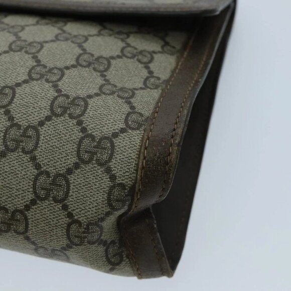 GUCCI GG Supreme Web Sherry Line Clutch Bag PVC Beige - Picture 9 of 14